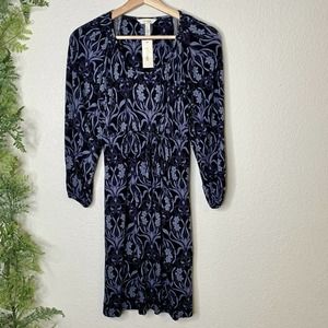 🌳 NWT Soma 3/4 Flyaway Dress Blue Galore Print XS